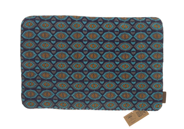 Seidenkissenbezug 60x40 cm für Boho-Kissen mit farbenfrohem orientalischem geometrischem Muster in Petrolblau, Dunkelblau und Goldtönen