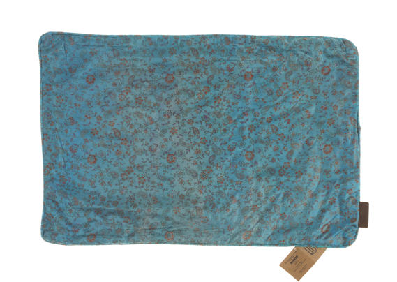 Unique silk pillowcase 60x40 cm in turquoise blue with small orange patterns vintage oriental boho Indian sari pillow with colorful pattern