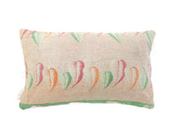 Purple sari pillowcase 30x50 in bohemian/boho style with colorful ethnic details, fine fabric pattern and small beige embroidered flowers. Unique Indian pillowcase for sari pillows and vintage pillows.