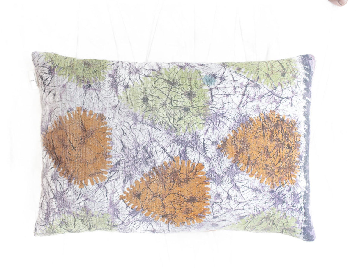 Sari pillowcase 60x40 in white with colorful boho/bohemian patterns in red, green, purple, blue and orange shades - unique Indian sari pillows for sofa and bed