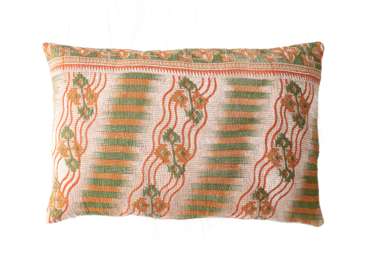Sari pillowcase 60x40 in beige and brown with blue/teal stripe pattern and patchwork look - unique Indian boho pillow in colorful ethnic textiles