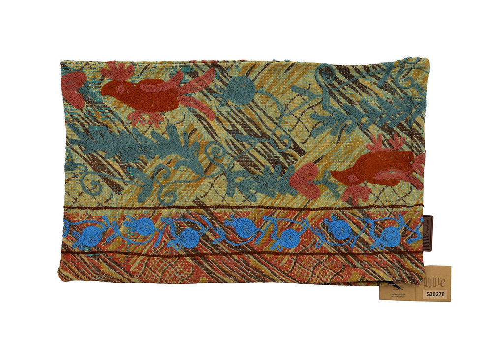 Unique suzani pillowcase 30x50 cm with colorful oriental embroidery in turquoise blue yellow and rust red as well as boho vintage pattern like a sari pillow